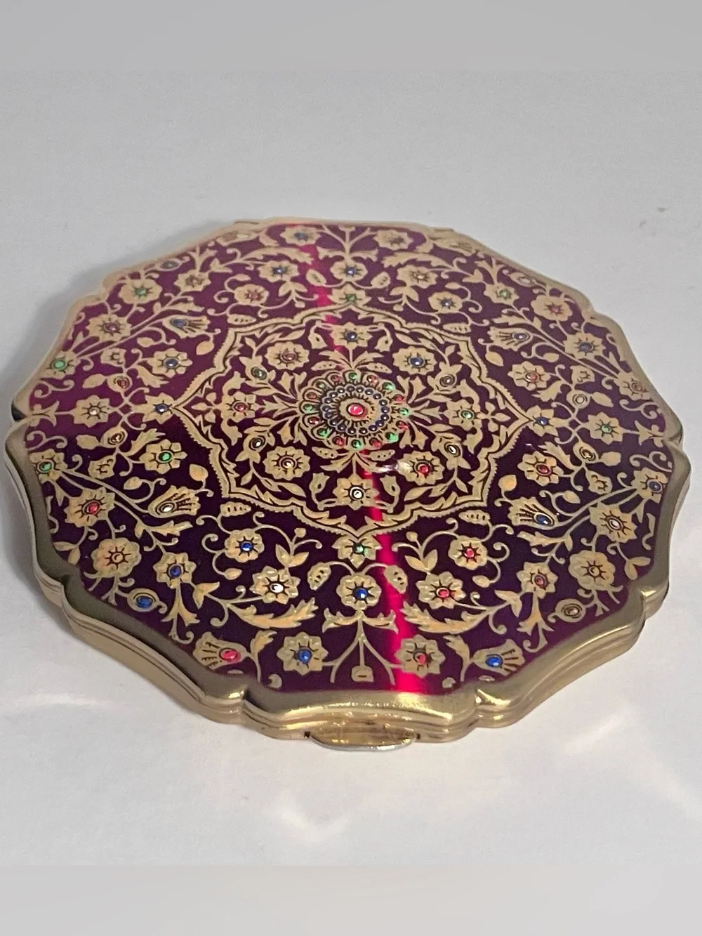 MCM Stratton ENAMELED POWDER COMPACT / Lovely ENGLISH Gold Plate / MIRROR INTACT